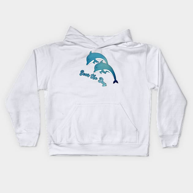 Seas the day dolphins Kids Hoodie by KaisPrints